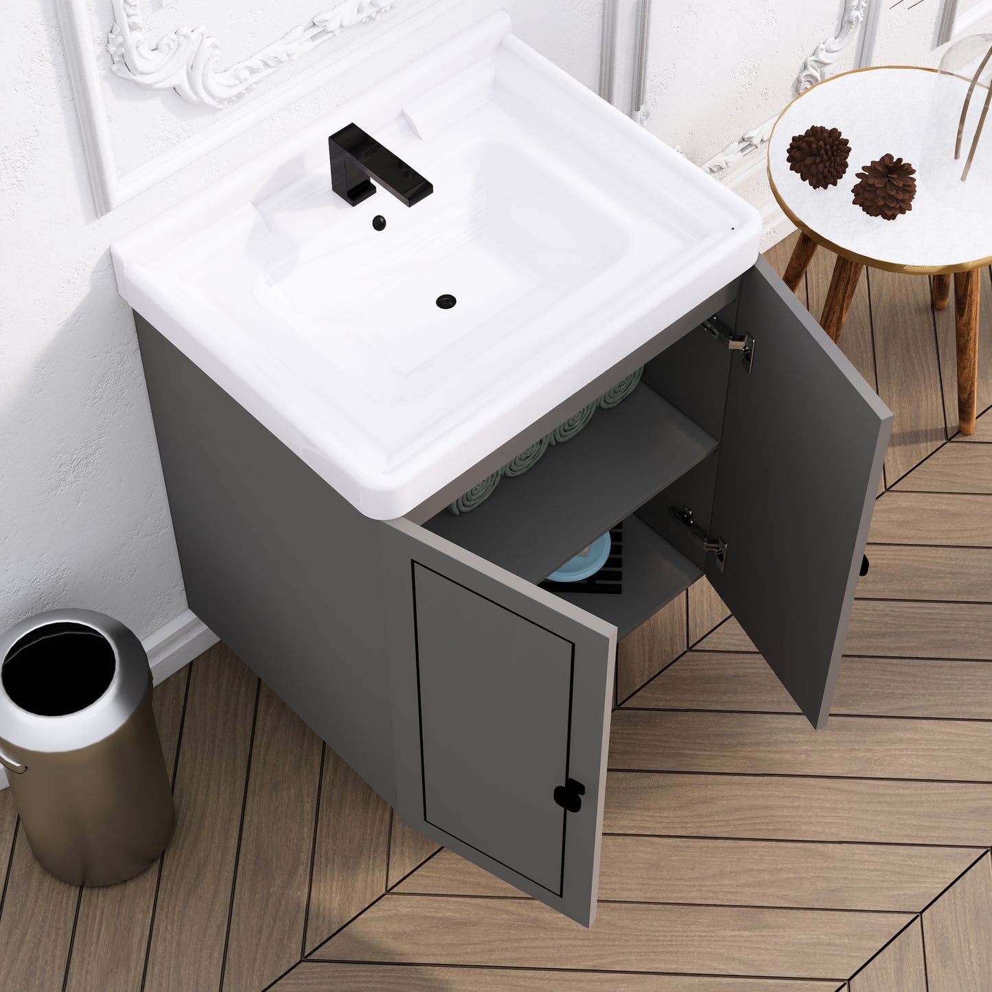 Grey Wash Basin Vanity with Bathroom Cabinet