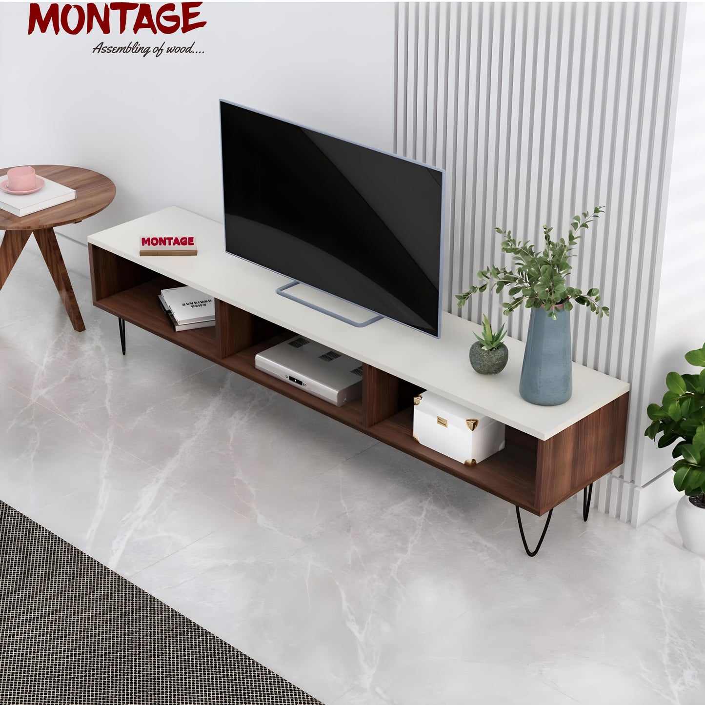 LED TV Cabinet 65 Inch with Open Storage TV Entertainment Unit