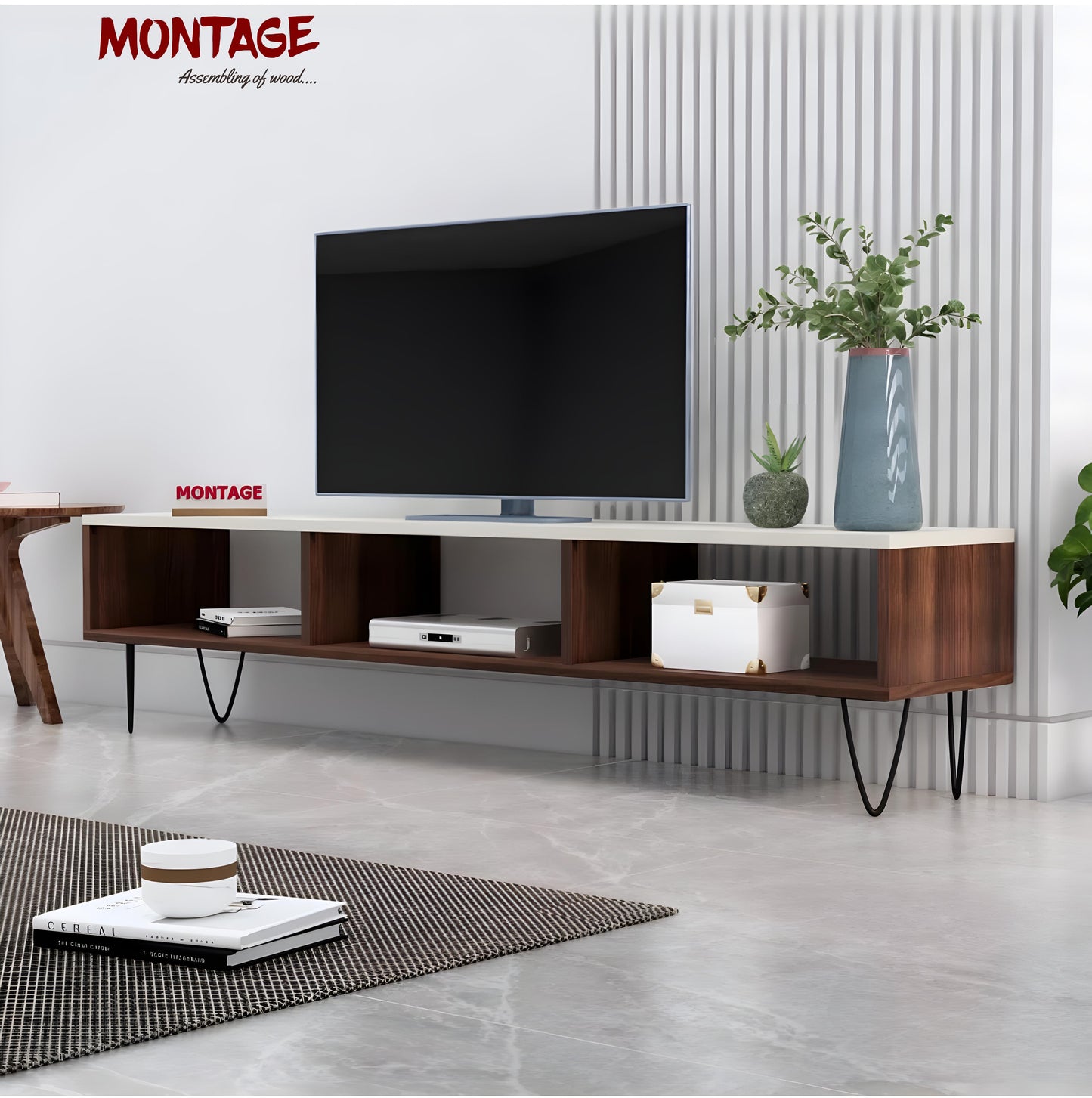 LED TV Cabinet 65 Inch with Open Storage TV Entertainment Unit