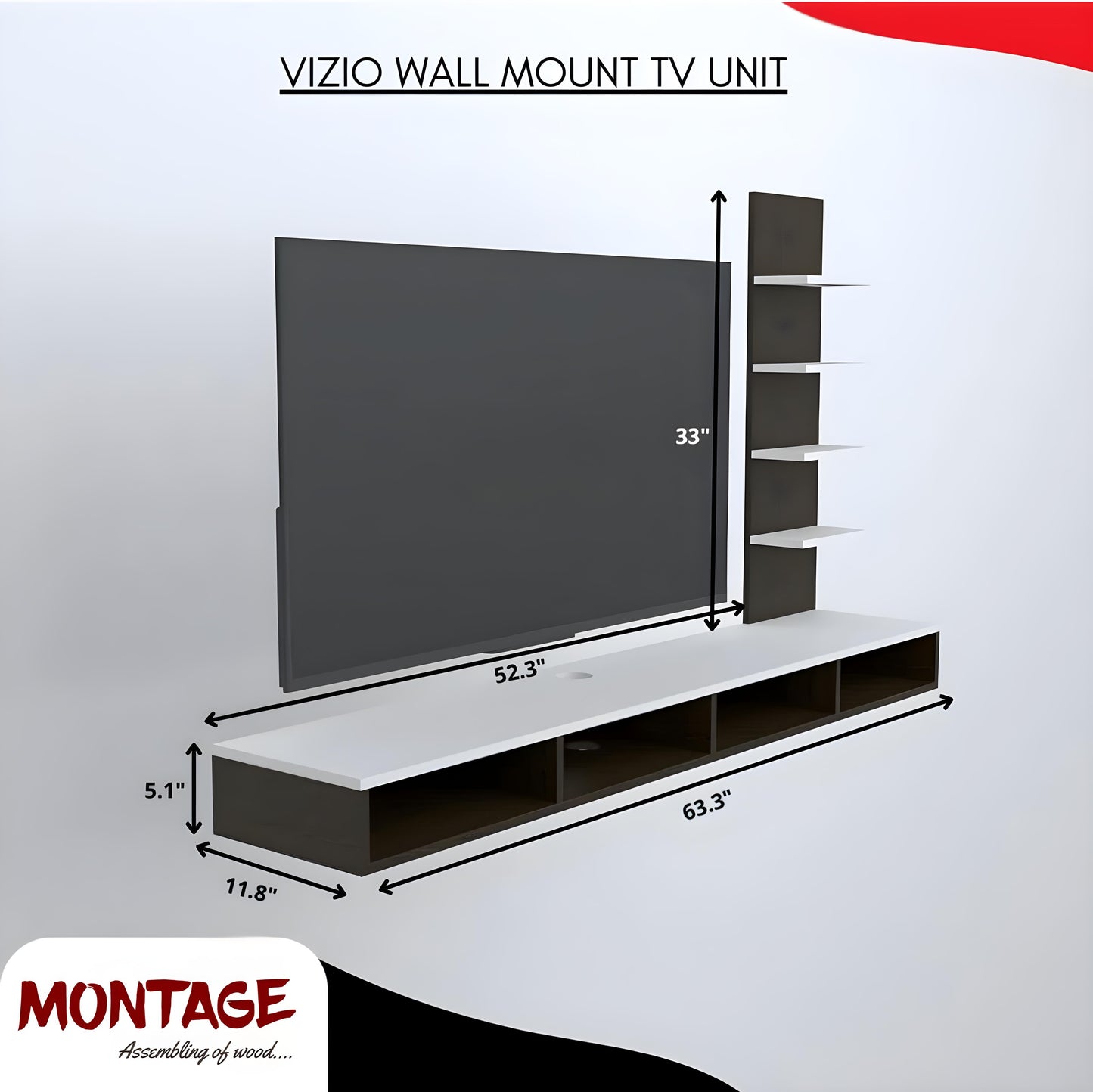 NEUDOT VIZIO Wall-Mounted Engineered Wood TV Entertainment Unit