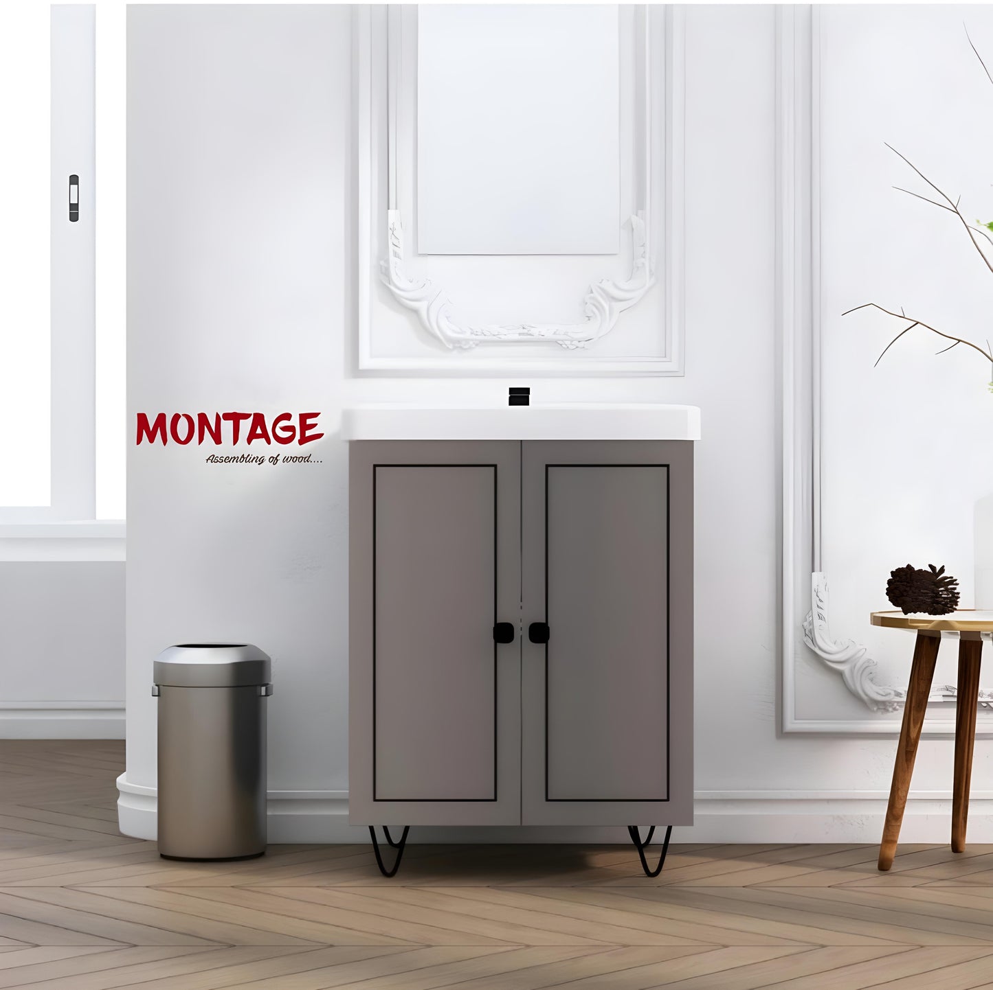 Grey Wash Basin Vanity with Bathroom Cabinet