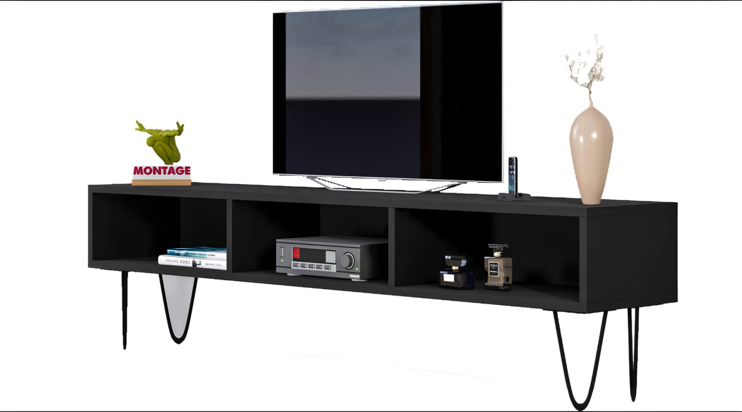 LED TV Cabinet for Living Room with Open Shelf Engineered Wood TV Entertainment Unit