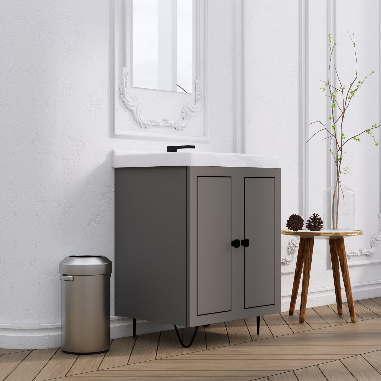Grey Wash Basin Vanity with Bathroom Cabinet