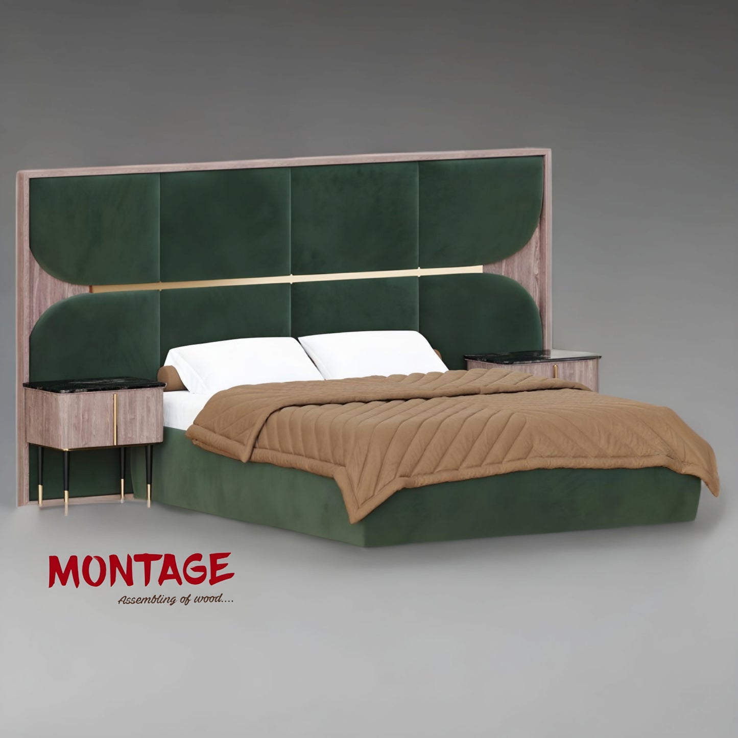 Green Luxe Luxury Upholstered Bed with Modern Headboard