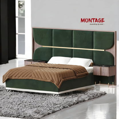 Green Luxe Luxury Upholstered Bed with Modern Headboard