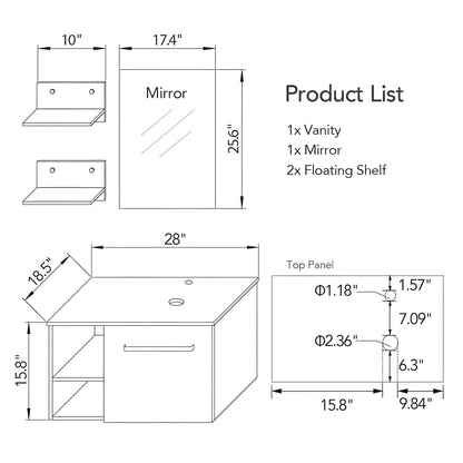 Innovative Edge Single Bathroom Vanity with Manufactured Wood Top with Mirror